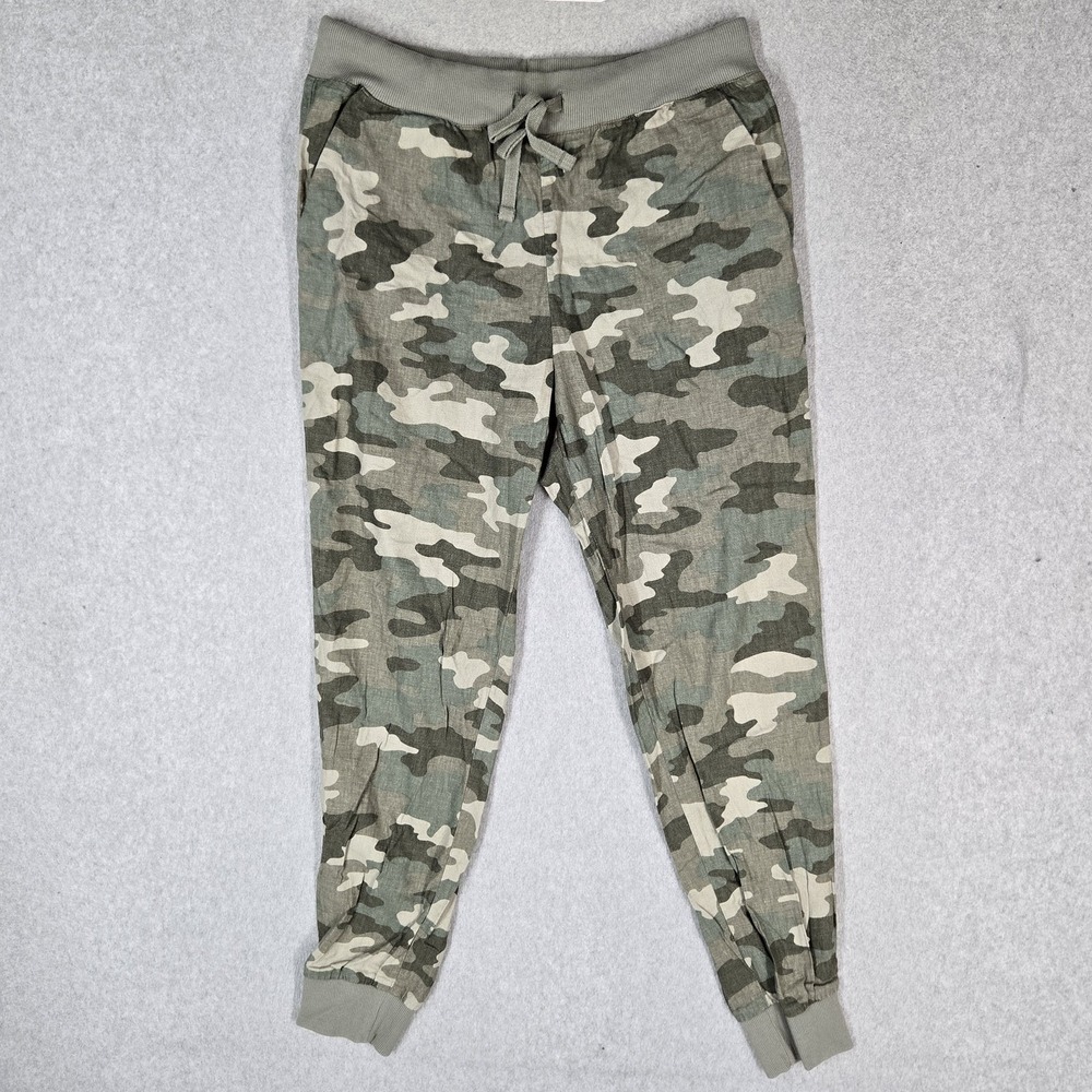 Lucky Brand Women Activewear Pants M Green Camo Jogger Linen Blend 27" Inseam